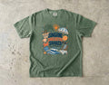 Sunshine Looks Better Shared Beach Vacation Shirt in Moss – flat lay