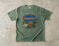 Window Down Weekend On Road Trip Shirt in Moss – flat lay