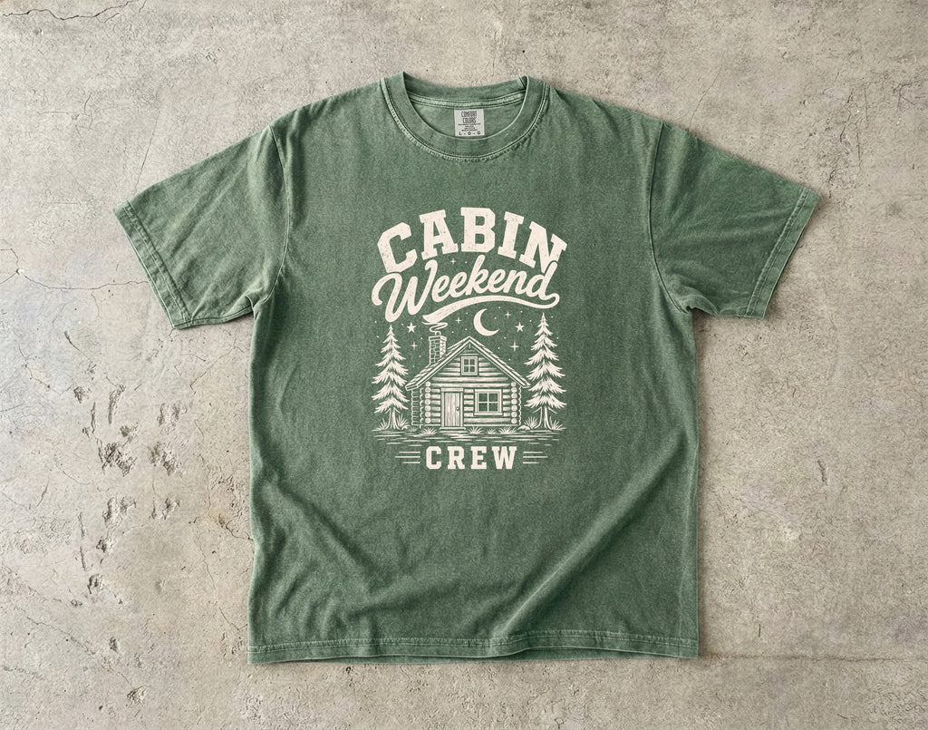 Cabin Weekend Crew Vintage Shirt in Moss – flat lay