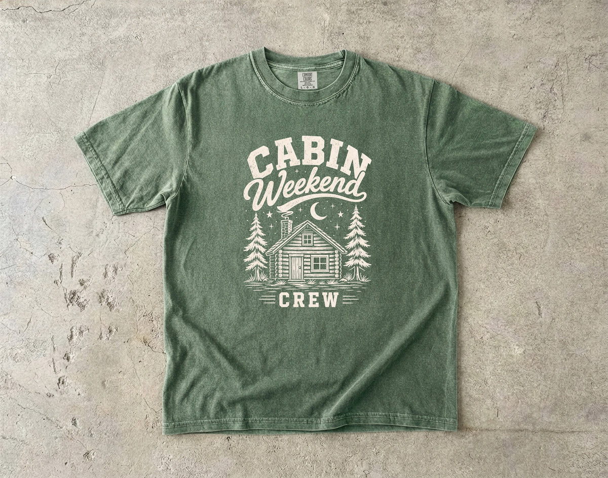 Cabin Weekend Crew Vintage Shirt in Moss – flat lay