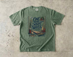 One More Night by the Water Lake Vacation Shirt in Moss – flat lay