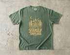 Where the Family Unplugs Cabin Shirt in Moss – flat lay