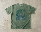 A Little Farther from Home Family Adventure Shirt in Moss – flat lay