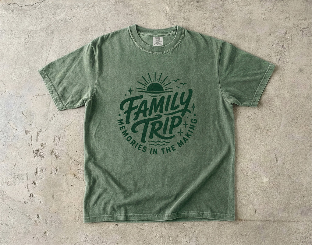 Family Trip Memories in the Making Shirt in Moss – flat lay