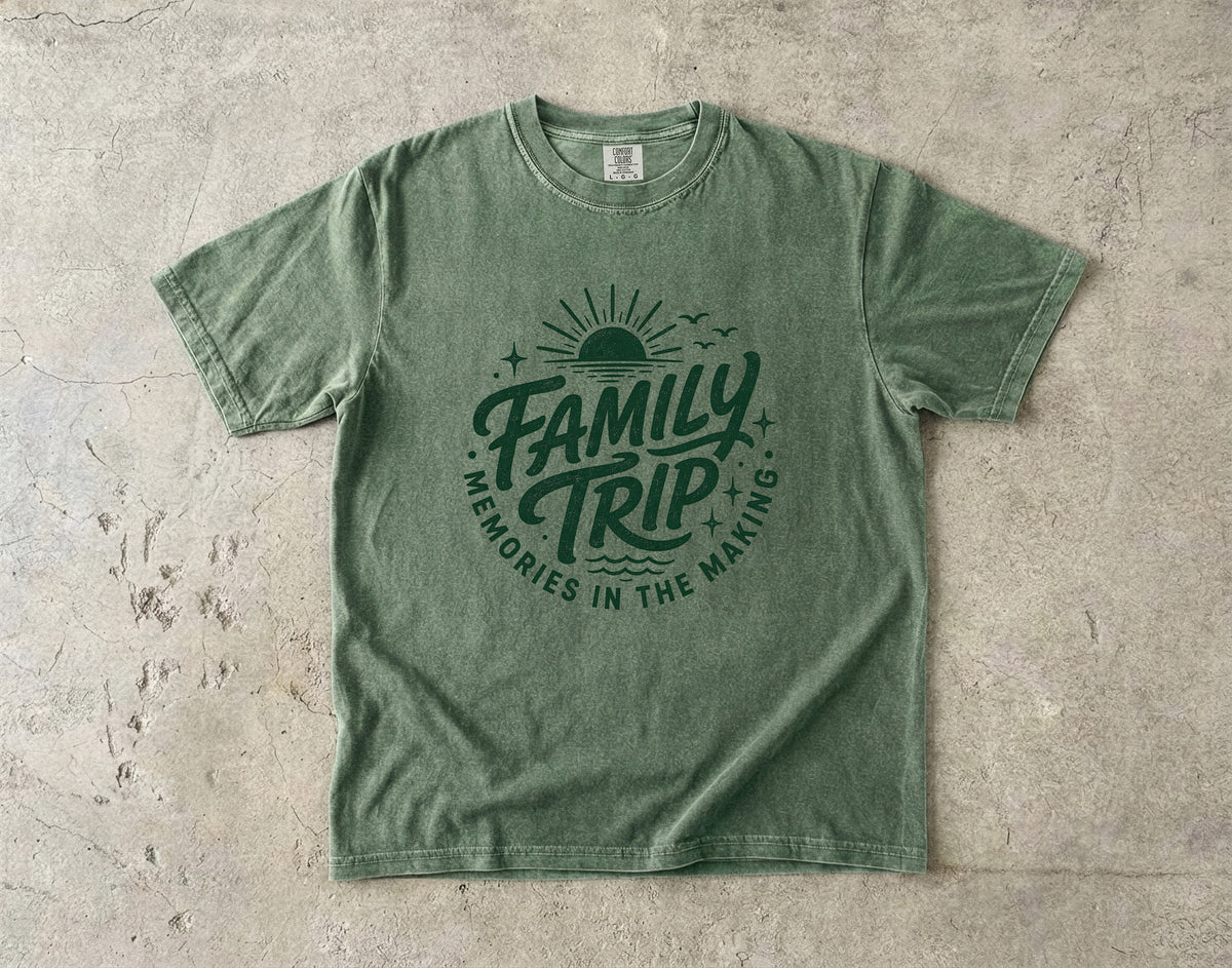 Family Trip Memories in the Making Shirt in Moss – flat lay