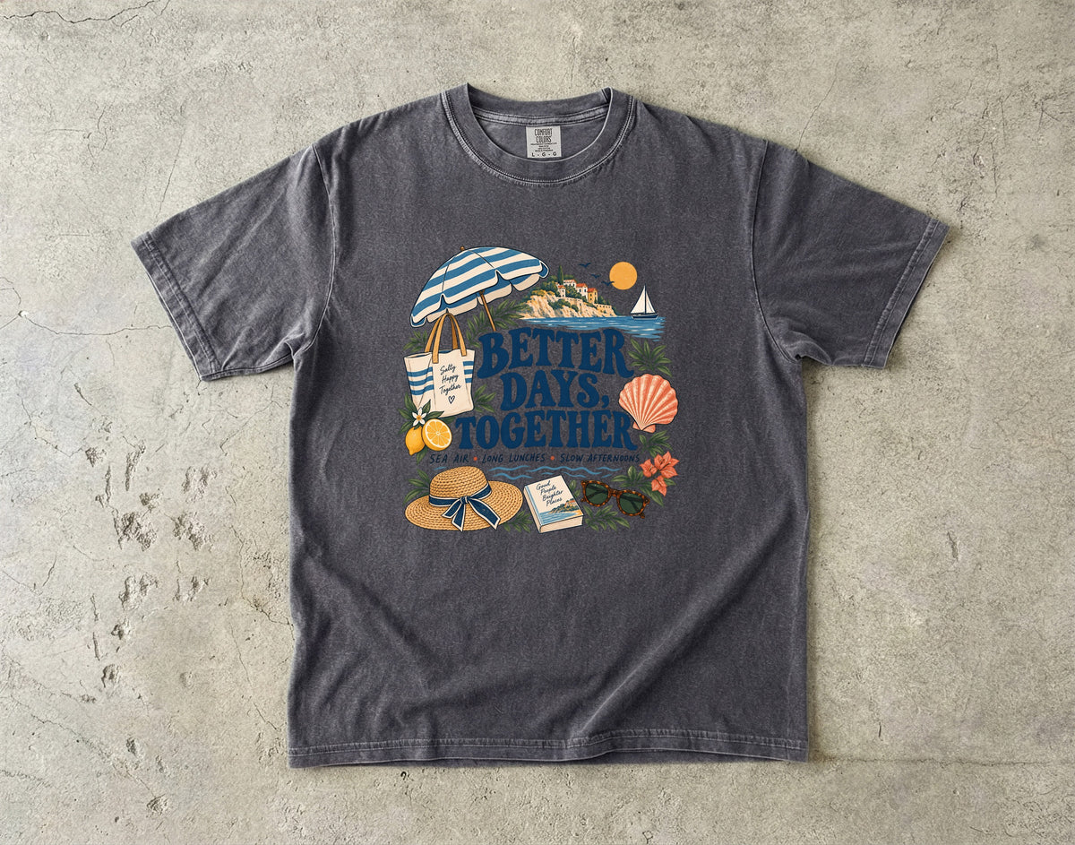 Better Days Together Coastal Vacation Shirt in Pepper – flat lay