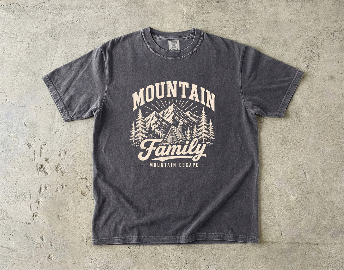 Family Mountain Escape Shirt in Pepper – flat lay