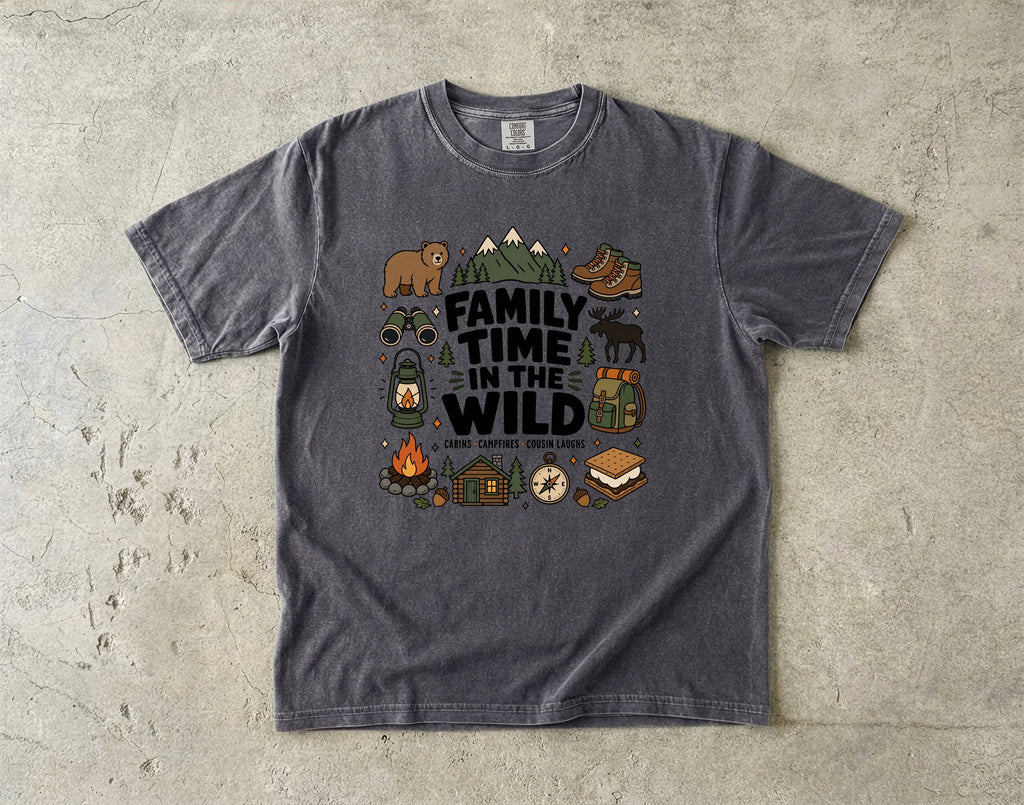 Family Time in the Wild Camping Shirt in Pepper – flat lay