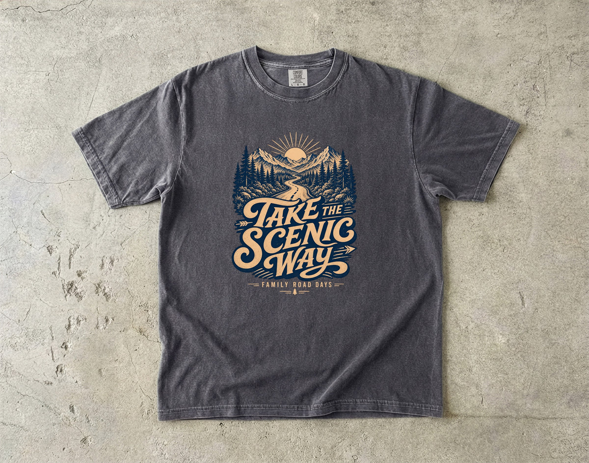 Take the Scenic Way Road Trip Shirt in Pepper – flat lay