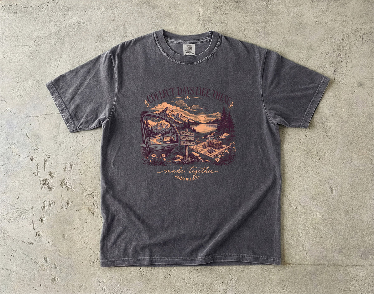Collect Days Like These Family Travel Shirt in Pepper – flat lay