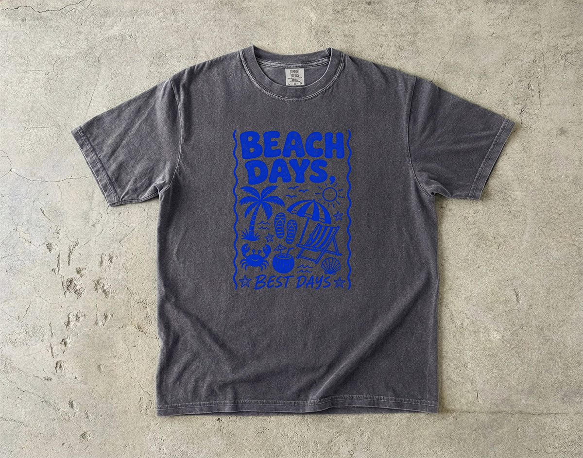 Beach Days Best Days Beach Vacation Shirt in Pepper – flat lay