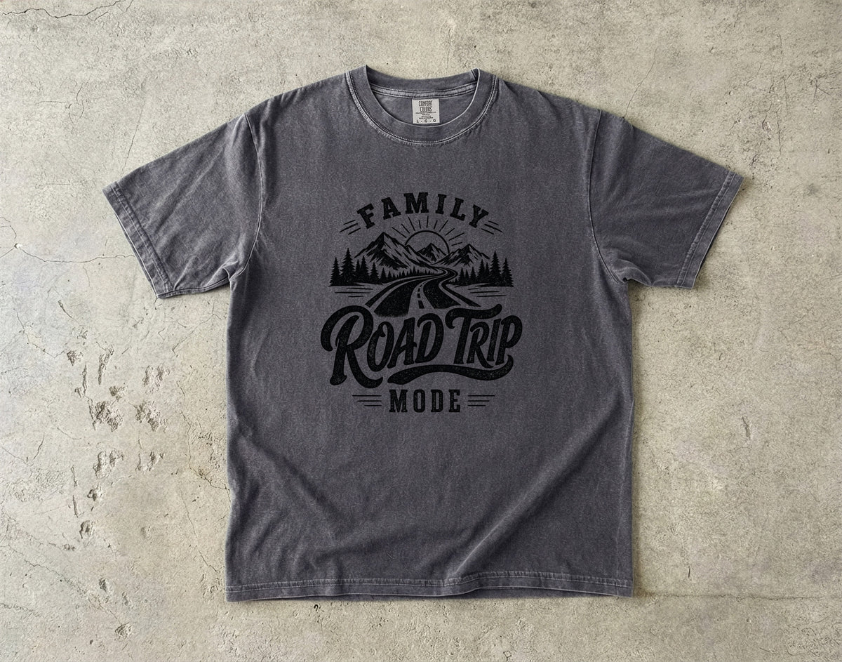 Family Road Trip Mode Shirt in Pepper – flat lay