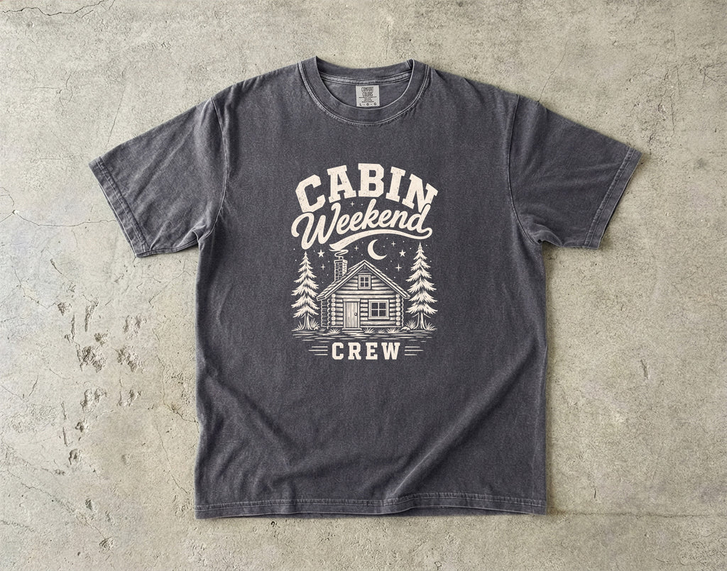 Cabin Weekend Crew Vintage Shirt in Pepper – flat lay