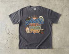 Away with My Favorite People Travel Mom Shirt in Pepper – flat lay