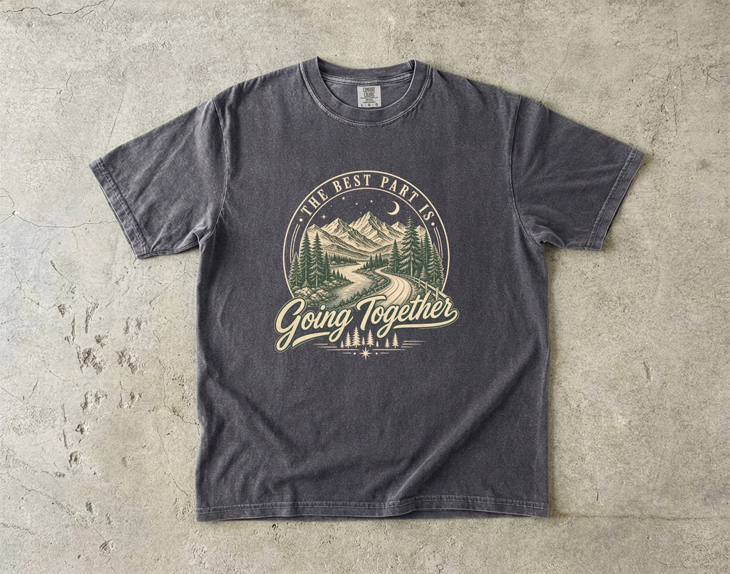 The Best Part Is Going Together Road Trip Shirt in Pepper – flat lay