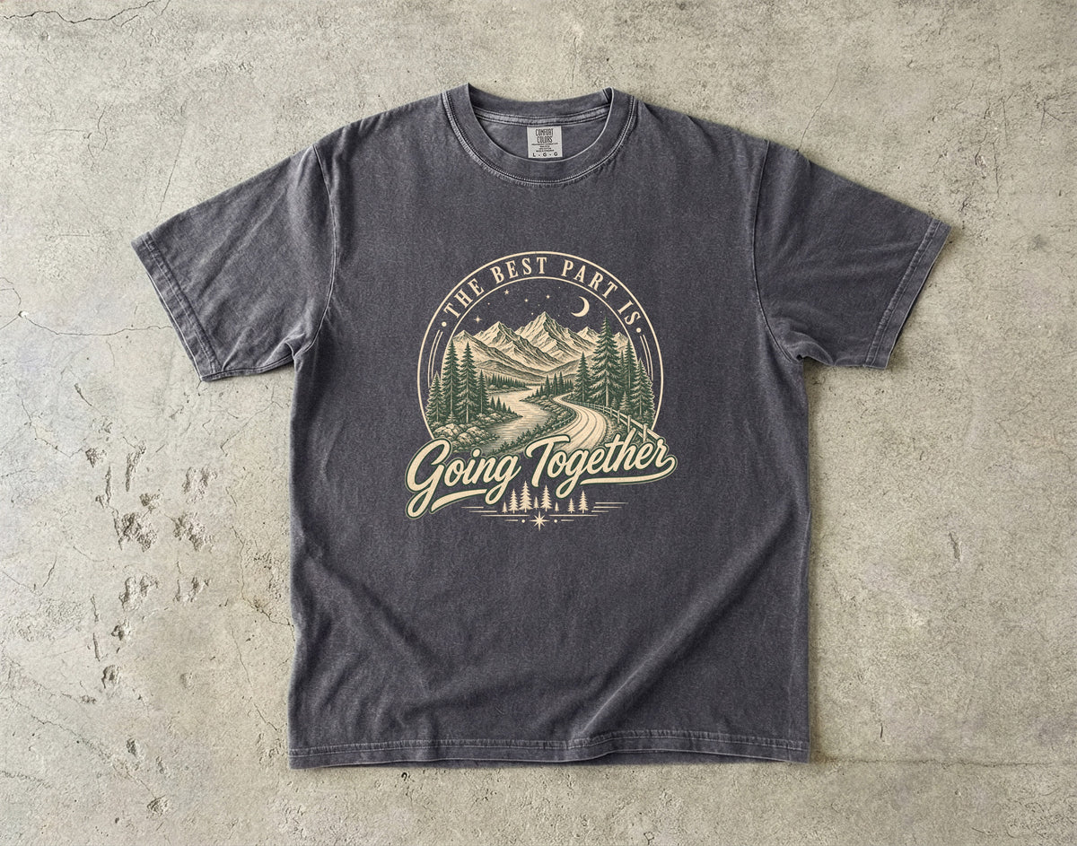 The Best Part Is Going Together Road Trip Shirt in Pepper – flat lay