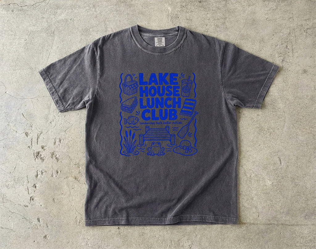 Lake House Lunch Club Lake Vacation Shirt in Pepper – flat lay