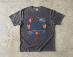 Check-In Kick Back Stay Awhile Family Getaway Shirt in Pepper – flat lay