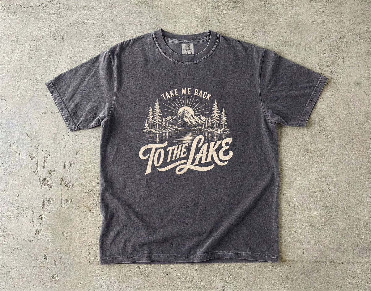 Take Me Back to the Lake Shirt in Pepper – flat lay