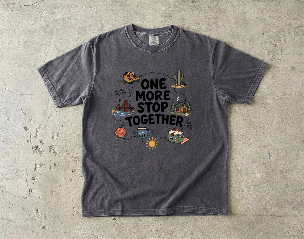 One More Stop Together Road Trip Shirt in Pepper – flat lay