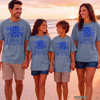 Lake House Lunch Club Lake Vacation Shirt in Blue Jean – worn on a family trip (AI-generated model photo)