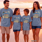 Away with My Favorite People Travel Mom Shirt in Blue Jean – worn on a family trip (AI-generated model photo)