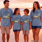 Stay a Little Longer Youth Tee – Kids' Comfort Colors Family Travel Shirt in Blue Jean – worn on a family trip (AI-generated model photo)