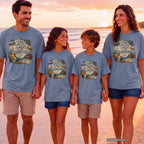 The Trip Is the Tradition Youth Tee – Kids' Comfort Colors Lake Vacation Shirt in Blue Jean – worn on a family trip (AI-generated model photo)