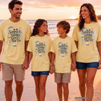Summer Looks Good On Us Youth Tee – Kids' Comfort Colors Beach Vacation Shirt in Butter – worn on a family trip (AI-generated model photo)