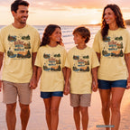 The Scenic Route Was Worth It Youth Tee – Kids' Comfort Colors Road Trip Shirt in Butter – worn on a family trip (AI-generated model photo)