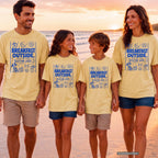 Breakfast Outside Bedtime Later Beach Vacation Shirt in Butter – worn on a family trip (AI-generated model photo)