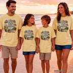 The Trip Is the Tradition Youth Tee – Kids' Comfort Colors Lake Vacation Shirt in Butter – worn on a family trip (AI-generated model photo)