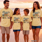 One Trip a Hundred Little Moments Family Travel Shirt in Butter – worn on a family trip (AI-generated model photo)