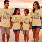 Meet Me Where the Days Feel Longer Youth Tee – Kids' Comfort Colors Beach Vacation Shirt in Butter – worn on a family trip (AI-generated model photo)