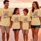 Go Somewhere Good Together Beach Vacation Shirt in Butter – worn on a family trip (AI-generated model photo)