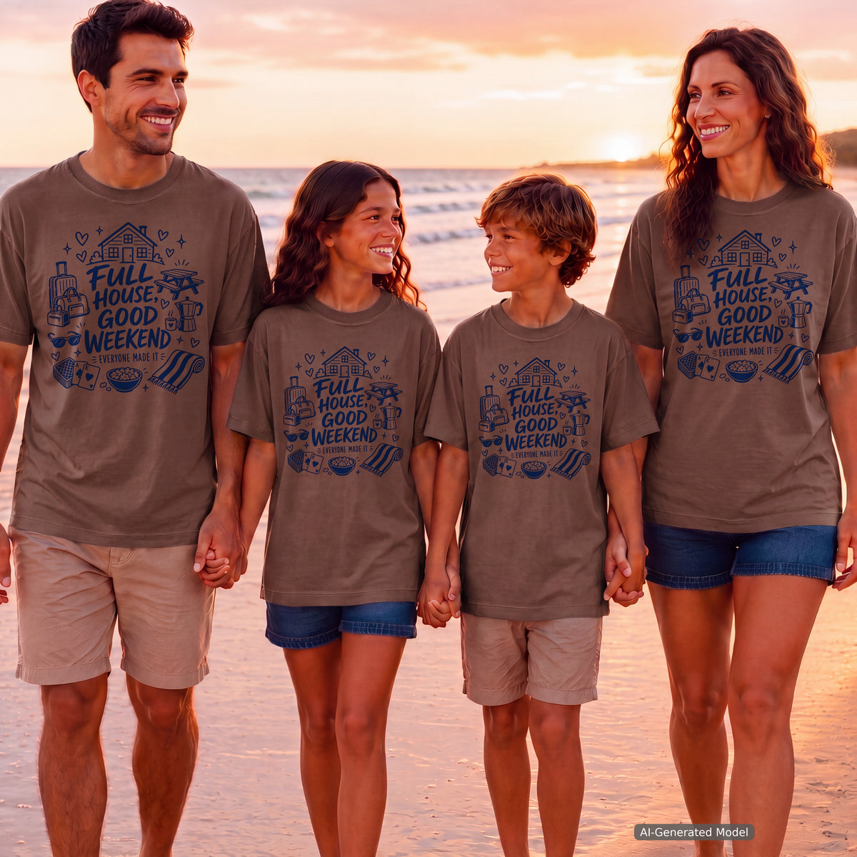 Full House Good Weekend Family Getaway Shirt in Espresso – worn on a family trip (AI-generated model photo)