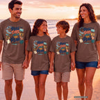 Pool Days Are in the Plan Family Getaway Shirt in Espresso – worn on a family trip (AI-generated model photo)
