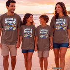 Checked In for the Weekend Beach Vacation Shirt in Espresso – worn on a family trip (AI-generated model photo)