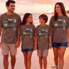 Pack the Bags Keep the Stories Family Getaway Shirt in Espresso – worn on a family trip (AI-generated model photo)
