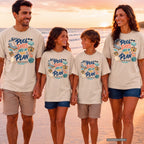 Pool Days Are in the Plan Family Getaway Shirt in Ivory – worn on a family trip (AI-generated model photo)