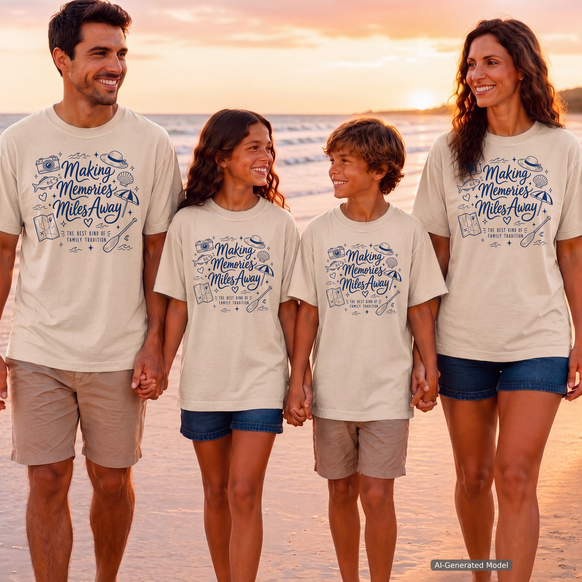 Making Memories Miles Away Road Trip Shirt in Ivory – worn on a family trip (AI-generated model photo)