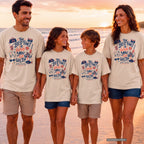 The Best Part Is Who You Go With Family Travel Shirt in Ivory – worn on a family trip (AI-generated model photo)