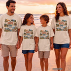 The Route Is Part of the Story Road Trip Shirt in Ivory – worn on a family trip (AI-generated model photo)