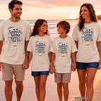 Summer Looks Good On Us Beach Vacation Shirt in Ivory – worn on a family trip (AI-generated model photo)