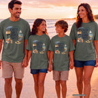 Coastal Days Family Ways Beach Vacation Shirt in Moss – worn on a family trip (AI-generated model photo)