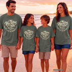 Vacation Crew Here for the Memories Shirt in Moss – worn on a family trip (AI-generated model photo)
