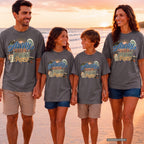 Away with My Favorite People Youth Tee – Kids' Comfort Colors Family Travel Shirt in Pepper – worn on a family trip (AI-generated model photo)