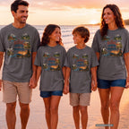 The Scenic Route Was Worth It Road Trip Shirt in Pepper – worn on a family trip (AI-generated model photo)
