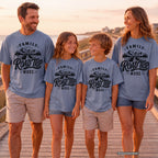 Family Road Trip Mode Shirt in Blue Jean – worn on a family trip (AI-generated model photo)