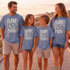 Lake Days Family Ways Vacation Shirt in Blue Jean – worn on a family trip (AI-generated model photo)